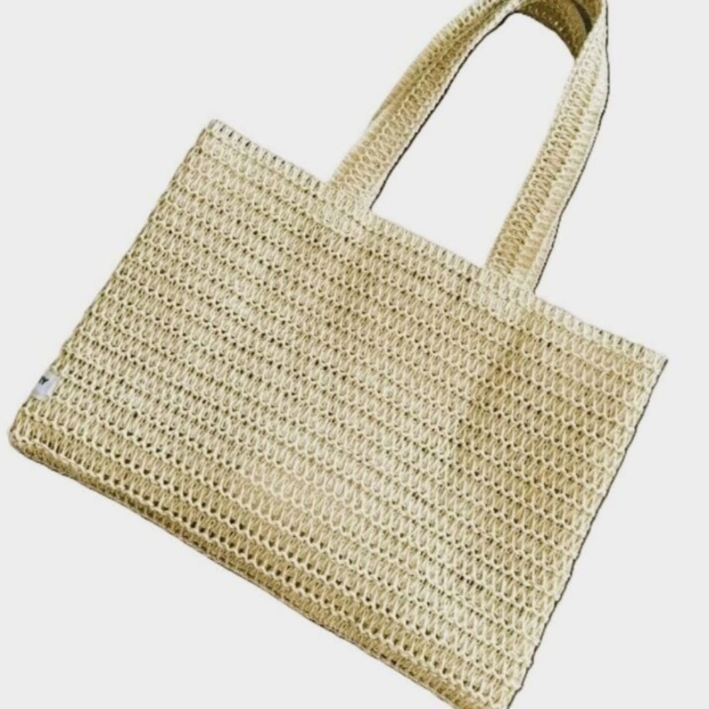 new Burberry Raffia Straw Goddess Woven Unlined Bag